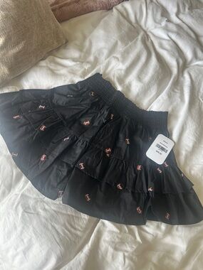 Tiered Black shorts with Football Embroidered Details - Unbranded
